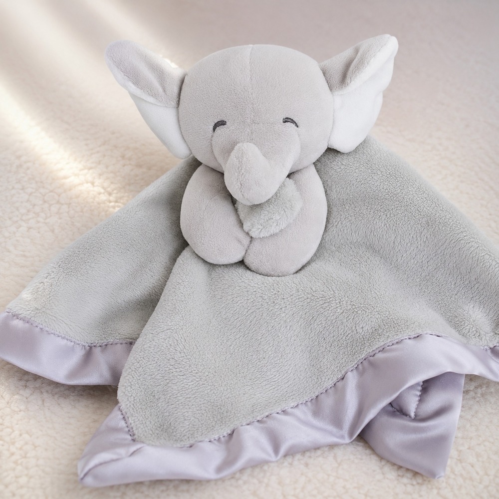 Carter's Gray Elephant Baby Lovey Security Blanket Satin Edge Plush 14 Inch